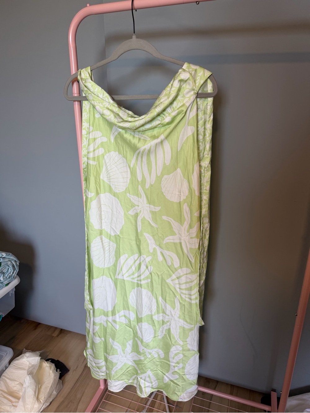 Verge Girl Light Green & White Strapless Shell Print Dress